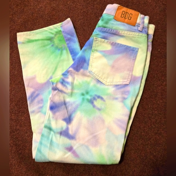 BDG Urban Outfitters Floral Tie Dye Cowboy Jeans In 28x27 Straight Leg - Picture 1 of 15